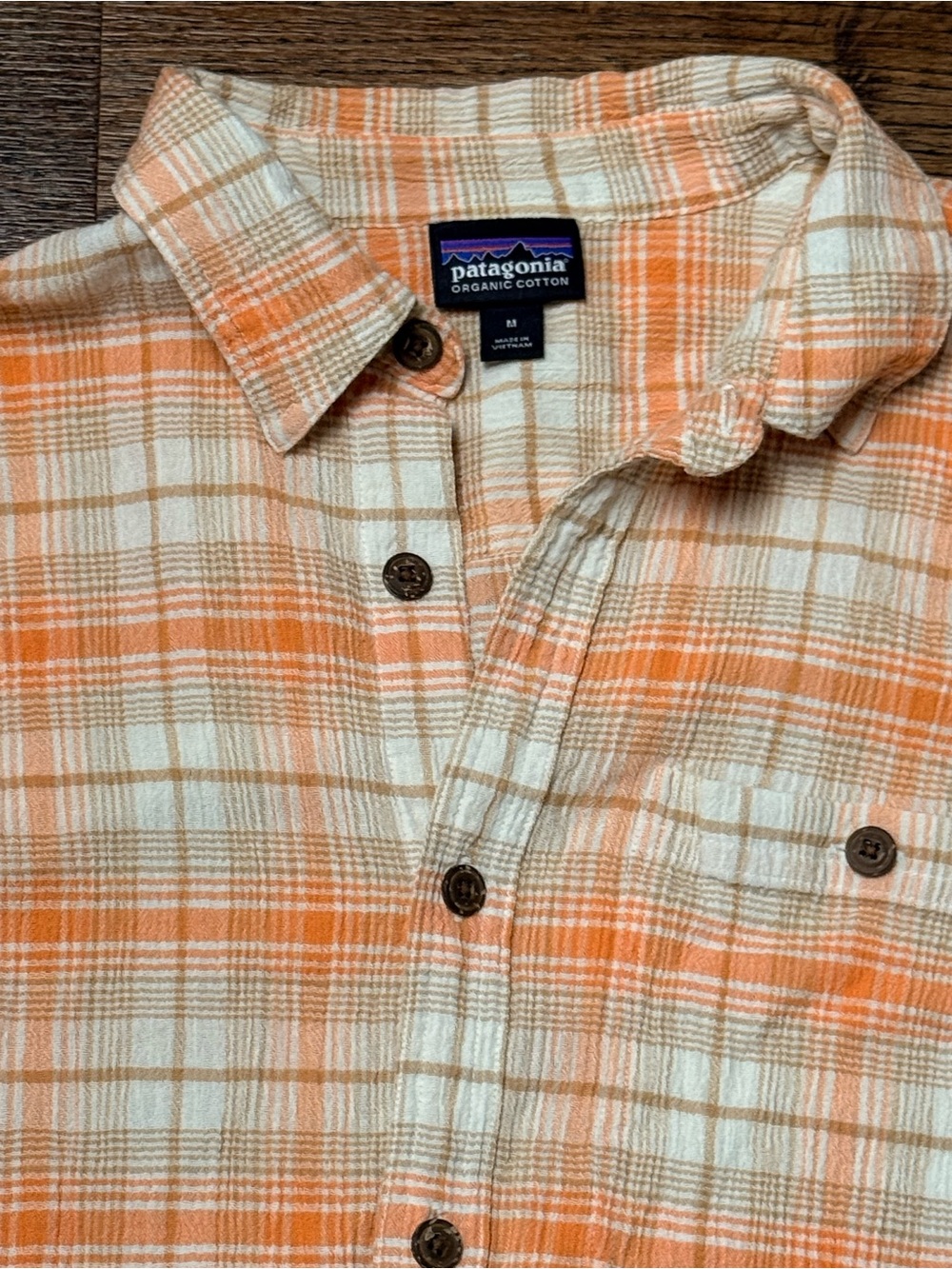 Patagonia Men's Orange Plaid Organic Cotton Button-Up Shirt